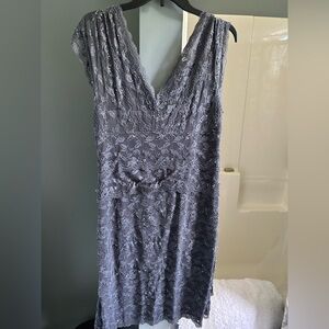 MARINA Gray-Purple Ruched Maxi Dress V-Neck Sleeveless